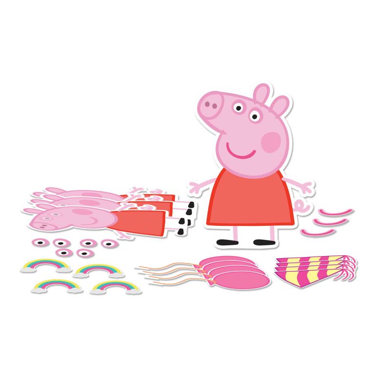 Peppa Pig Confetti Party Craft Kit featuring 4 designs with figures, hats, balloons, and puffy stickers for festive fun.