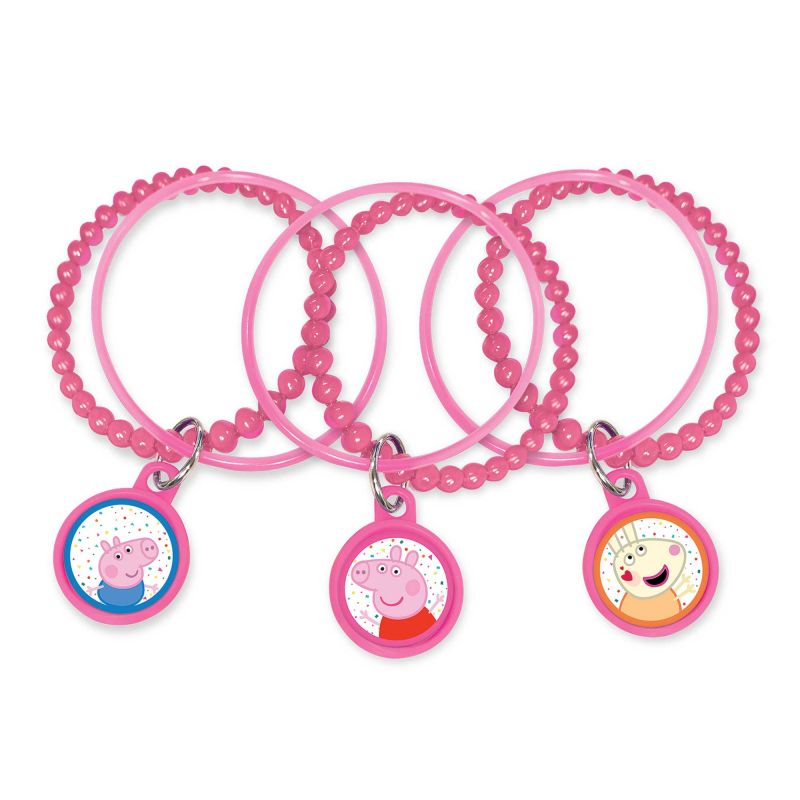 Colorful Peppa Pig charm bracelets with confetti designs, perfect for kids' parties and celebrations, pack of 8.