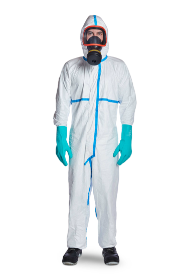 DuPont Tyvek 600 Plus Coverall: CE certified hooded coverall providing barrier protection against particles and agents.