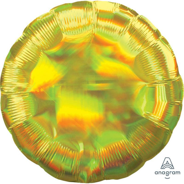 Holographic iridescent yellow 45cm circle balloon, perfect for festive occasions and eye-catching party decor.