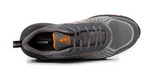 New Balance Speedware safety shoes in grey/orange, size 7, featuring composite toe cap, anti-perforation midsole, and slip-resistant outsole.