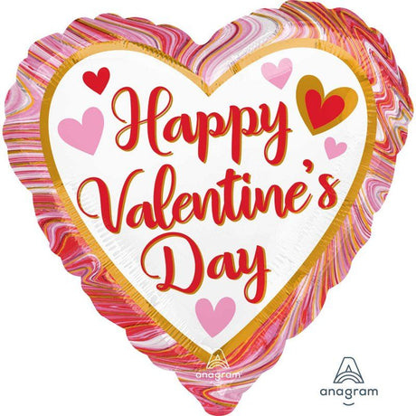 Happy Valentine's Day 45cm marbled foil balloon, perfect for romantic celebrations with vibrant colors and elegant design.