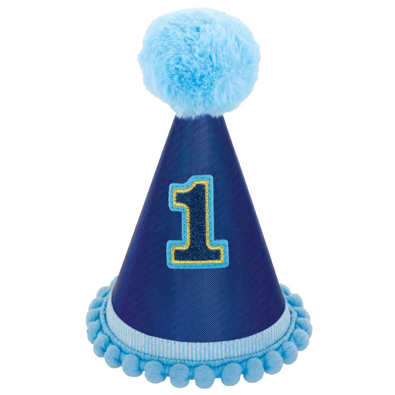 Colorful cone hat for a boy's first birthday, 17cm tall, perfect for celebrations and memorable photo shoots.