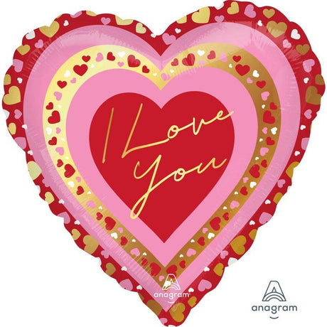 Vibrant Jumbo I Love You balloon with heart motifs, perfect for celebrations and romantic gestures, 71cm foil design.