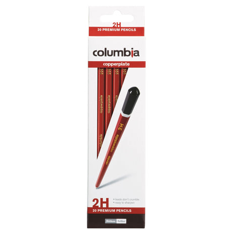 Columbia Copperplate hexagonal 2H lead pencils in striking red with dark brown end, perfect for precise writing and drawing.