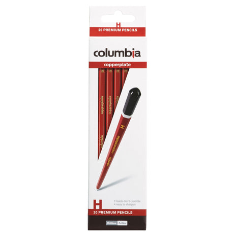 Columbia Copperplate hexagonal lead pencils in red with brown caps, ideal for artists and students, set of 20 units.