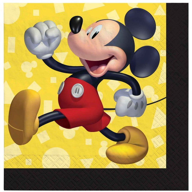 Colorful Mickey Mouse beverage napkins in a pack of 16, perfect for themed parties and gatherings.