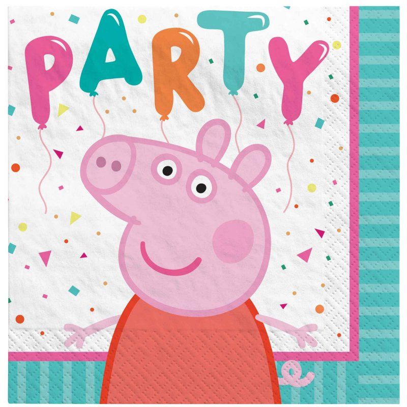 Peppa Pig confetti beverage napkins - pack of 16, featuring colorful characters and festive patterns for parties.