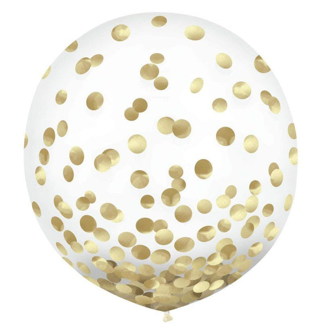 Pack of 2 vibrant 60cm latex balloons with gold confetti, perfect for adding elegance to any celebration or event.