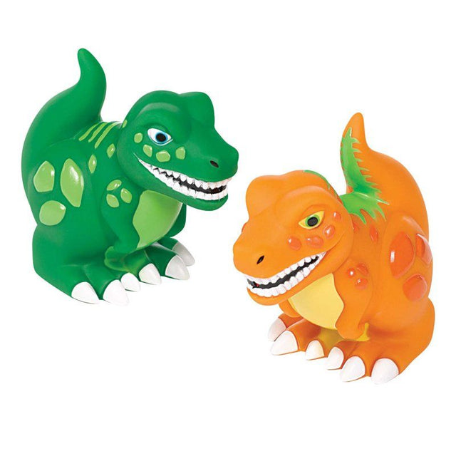 Colorful pack of 4 dinosaur squirt toys, each 7cm, perfect for water play at parties and summer gatherings.