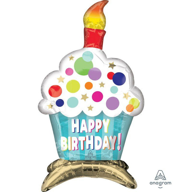 Vibrant cupcake-shaped balloon, 38cm x 60cm, perfect for adding a festive touch to any birthday celebration.