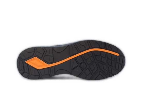 New Balance Logic Black/Orange safety shoes, size 10, feature a lightweight design, composite toe, and slip-resistant outsole.