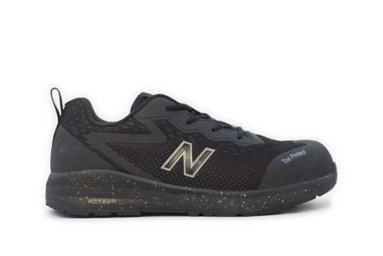 New Balance Logic Black/Orange Safety Shoes (Size 10) offer comfort, protection, and slip resistance with a durable design.