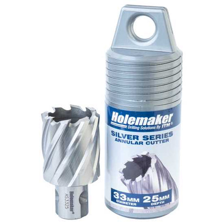 Holemaker HSS S/SRS Annular Cutter, 33x25mm, high-speed steel for precise, smooth drilling with durable, hard tooth tips.