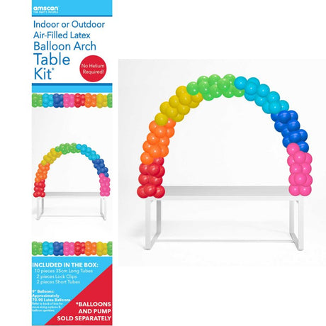 Colorful balloon arch kit with 10 tubes and clips, perfect for DIY wedding and birthday decorations.