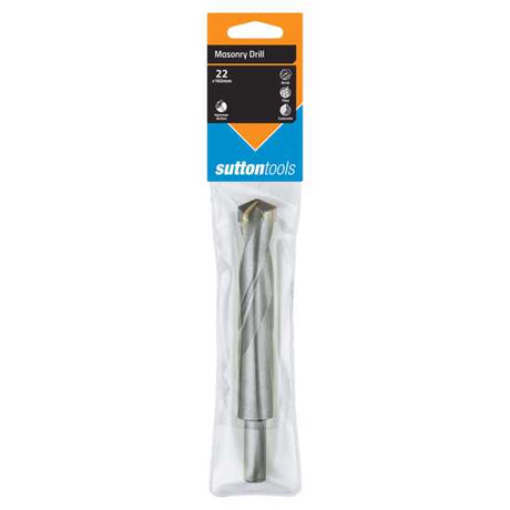 Sutton Masonry Drill 22mm for efficient drilling in stone and brick, featuring Tungsten Carbide tip and improved dust extraction.