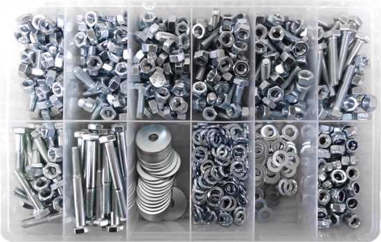 Class 8.8 M8 Bolt/Nut/Washer Assortment Kit with 485 pieces for durable fastening in various projects, featuring multiple sizes and types.
