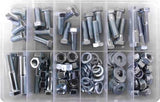 M14 bolt, nut, and washer assortment kit with 112 pieces, zinc plated, for versatile fastening in various projects.