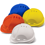 Armour Vented ABS Hard Hat with full brim, adjustable fit, and detachable sweat band for safety and comfort in the workplace.