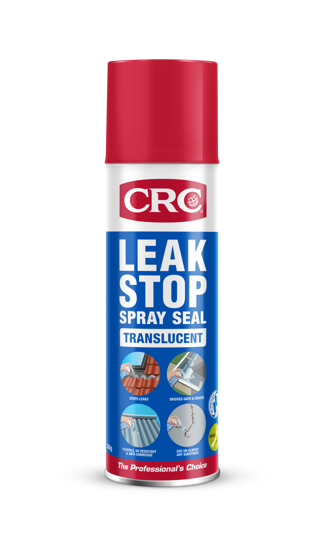 CRC 8498 Leak Stop Spray Seal in 350g can, designed for easy waterproof sealing of gaps and leaks with a versatile 360-degree spray.