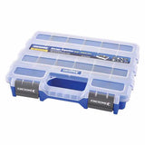 Kincrome small plastic organizer with 20 compartments, clear lid, and carry handle for efficient storage of hardware supplies.