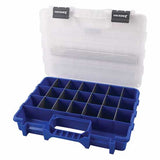 Kincrome Plastic Organiser-Small with 20 compartments, clear lid, recessed handle, ideal for storing workshop supplies.