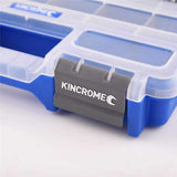 Kincrome Plastic Organiser-Small with 20 compartments, clear lid, and carry handle for efficient storage of hardware supplies.