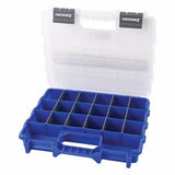 Kincrome medium plastic organiser with 23 compartments, clear lid, and recessed handle for easy storage and transport.