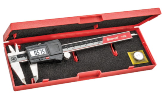 Starrett Electronic Caliper EC799A-6, 150mm, features ergonomic design, clear LCD, and stainless steel body for precise measurements.