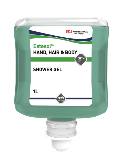Estesol 1L shower gel cartridge, gentle and fragrant, ideal for industrial use, keeps skin hydrated and reduces irritation.