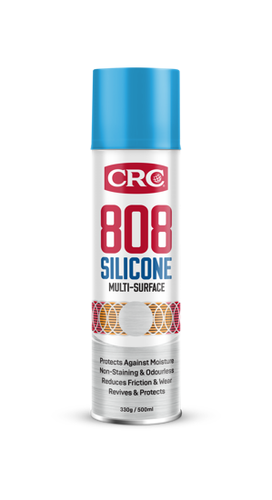 500ml CRC 3055 Silicone 808 spray; a clear, non-staining silicone for lubrication, waterproofing, and protection on various surfaces.