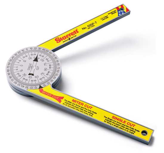 Starrett Mitre Protractor 505P - 7 inches, precise angle measurements for mitre and butt cuts, durable hardened plastic design.