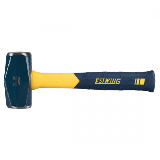 Estwing 3lb club hammer with forged steel head and fiberglass handle for heavy-duty applications and comfort during use.