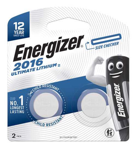 Energizer Ultimate Lithium 2016 2Pk batteries offer long-lasting power for critical devices in extreme temperatures from -30°C to +60°C.