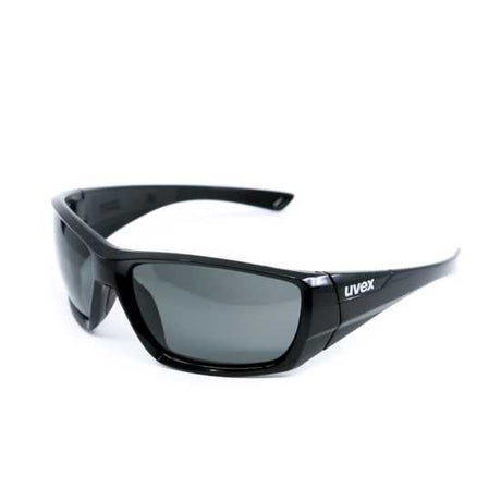 uvex Oceania Polarised Safety Glasses with grey lenses, UV400 protection, and a comfortable wraparound design for outdoor use.