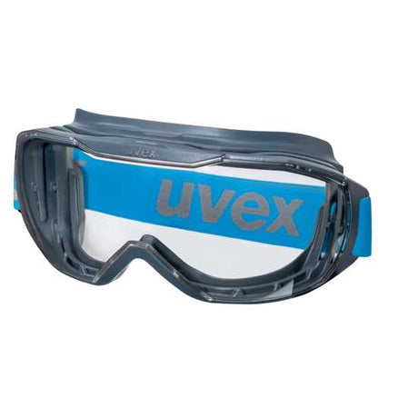 Frameless uvex Megasonic Safety Goggle with anti-fog lenses, ergonomic design, and fits over most prescription glasses.