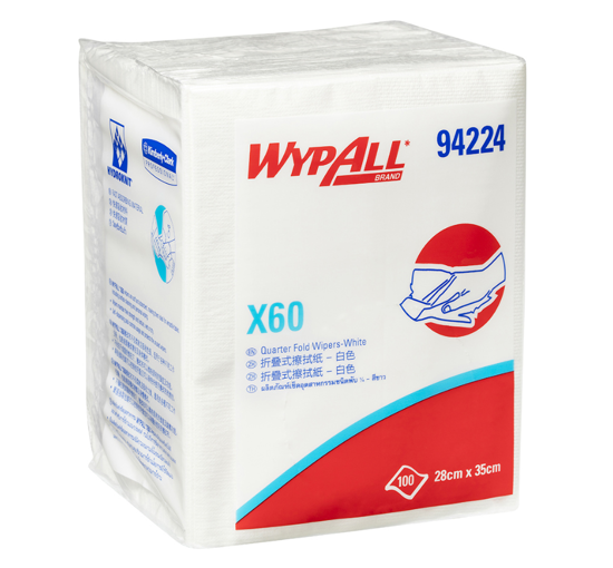 Wypall X60 94224 Single Sheet Wipers White-28cm x 35cm-100 Sheets (Each)