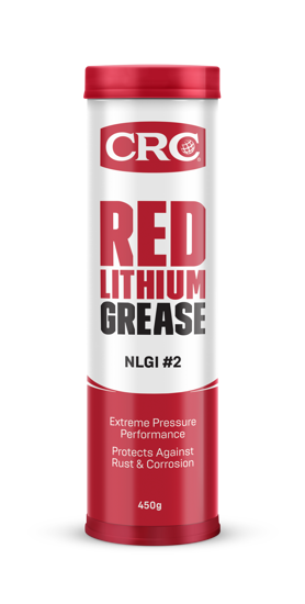 CRC Red Lithium Grease in a 450G tube, designed for high-performance lubrication and corrosion protection in various applications.