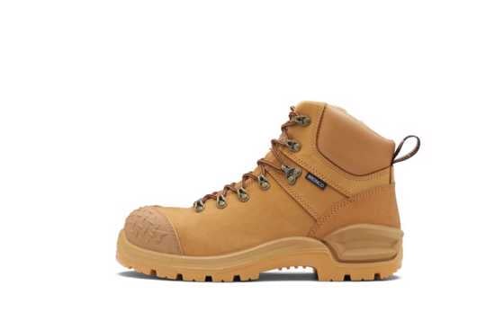 Zip-sided safety boots in wheat color, featuring steel toe, slip-resistant outsole, and moisture-wicking lining for ultimate protection.