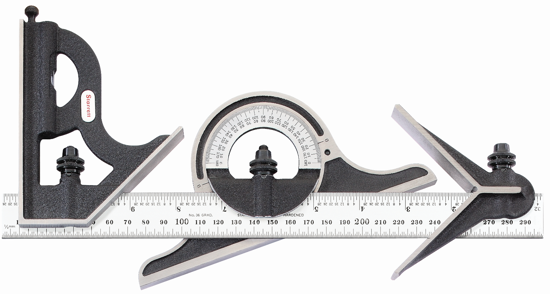 Starrett Combination Square Set 300mm with scriber, spirit level, and durable steel blade for precise woodworking measurements.