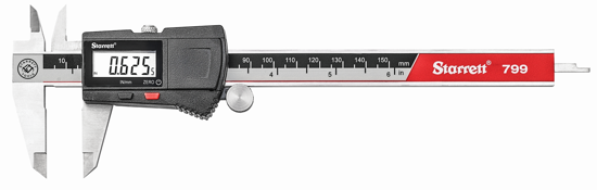 Starrett Electronic Caliper EC799A-6 features ergonomic design, large LCD, stainless steel body, and precision inch/mm measurements.