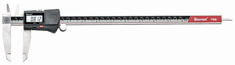 Starrett Electronic Caliper EC799A-12/300-300mm, ergonomic design, clear LCD, accurate measurements in mm/inches, stainless steel body.