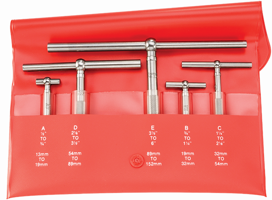 Starrett 5 Piece Telescoping Gauge Set S229GZ, measuring tool for accurate hole sizes up to 6 inches, in durable storage case.