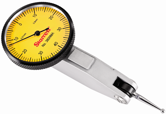 Starrett 3809MA precision dial indicator with high-contrast dial, automatic contact reversal, and durable design.