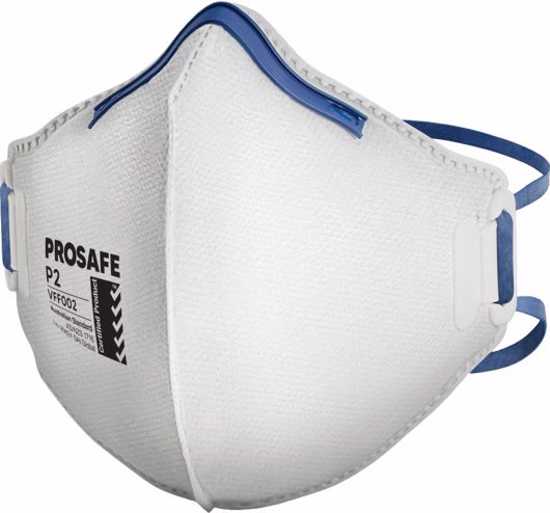 Prosafe Vertical Flat Fold P2 Respirator, featuring adjustable fit, effective filtration, and comfort for respiratory protection.