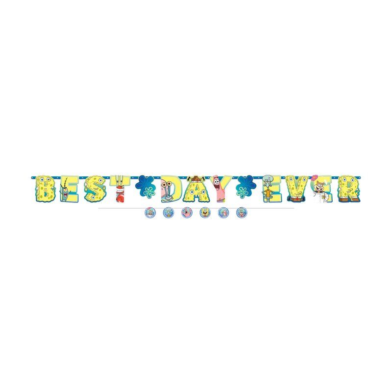 Spongebob Jumbo Banner Kit featuring colorful designs, perfect for underwater-themed parties, measuring 25cm x 3m.