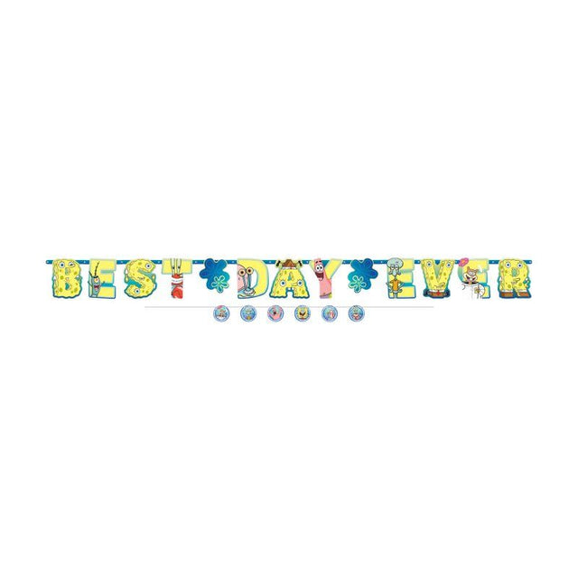 Spongebob Jumbo Banner Kit featuring colorful designs, perfect for underwater-themed parties, measuring 25cm x 3m.