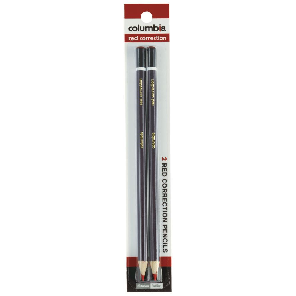 Columbia Correction Red Pencils in a 2-pack, featuring smooth, erasable red lead for easy marking and grading.