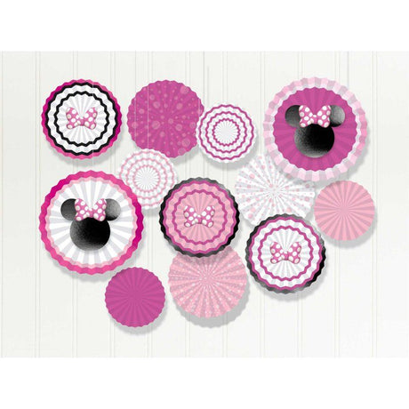 Minnie Mouse Forever Paper Fans Decorating Kit with 17 colorful fans and cutouts for magical Disney-themed celebrations.