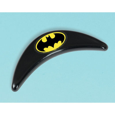 Set of 4 durable 10cm Batman-themed boomerangs for outdoor fun and imaginative play. Perfect for all ages!